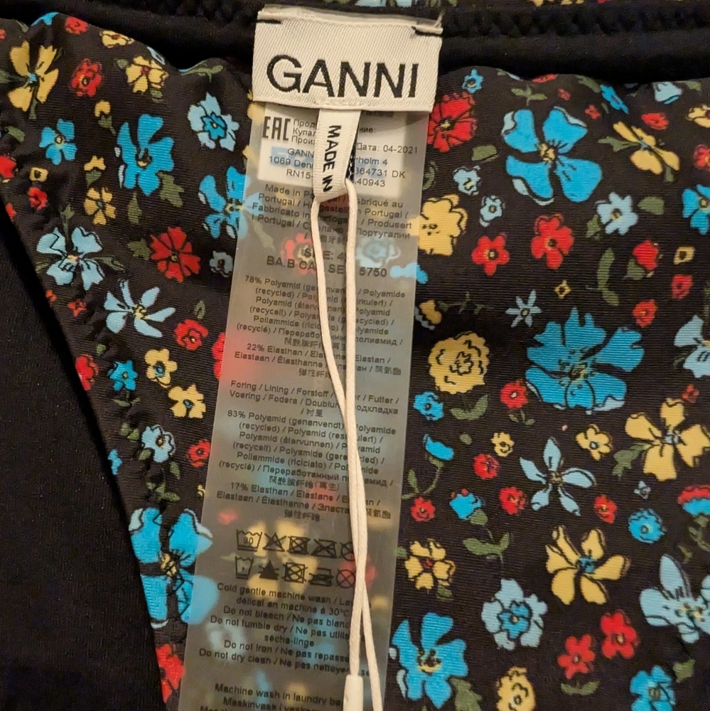 Ganni Swim Bikini Bottoms - Floral Black and Blue  Size 10/12 - Picture 6 of 6